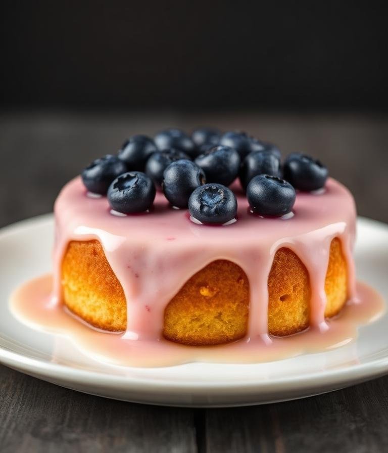 Pastel glaseado con arándanos frescos encima